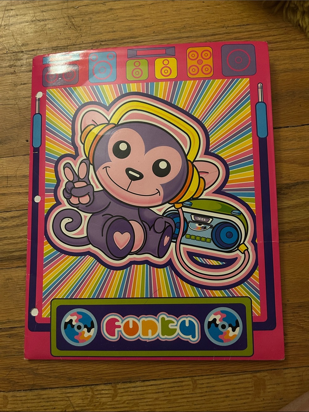 Vintage Lisa Frank, 2005 funky monkey wearing folder